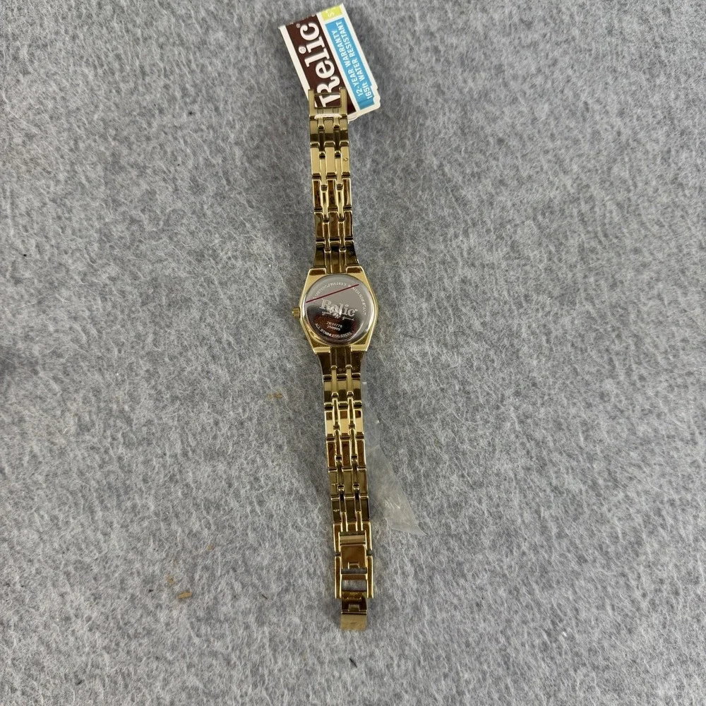 Relic ZR11778 Gold Tone Crystal Watch Parts Repair w/ Box Non Working PARTS ONLY